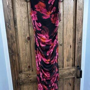 Elegant Black and Pink Floral Maxi Dress